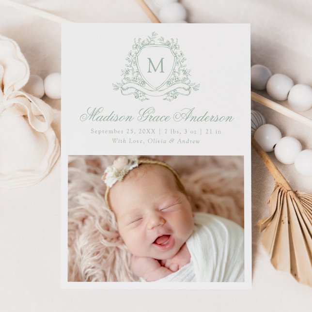 Faire-part de naissance photo Monogramme à Couronn (Créateur téléchargé)