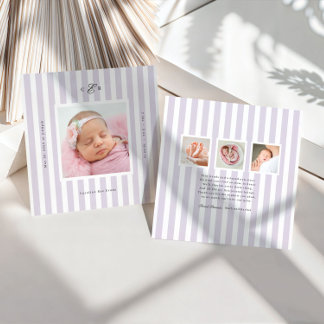 Faire-part de naissance photo monogrammé à rayures
