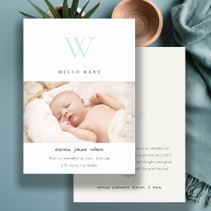 Faire-part de naissance photo monogramme minimum b