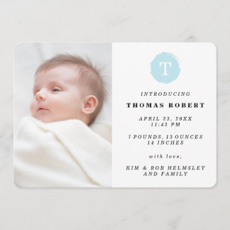 Faire-part de naissance photo Monogramme peint en 