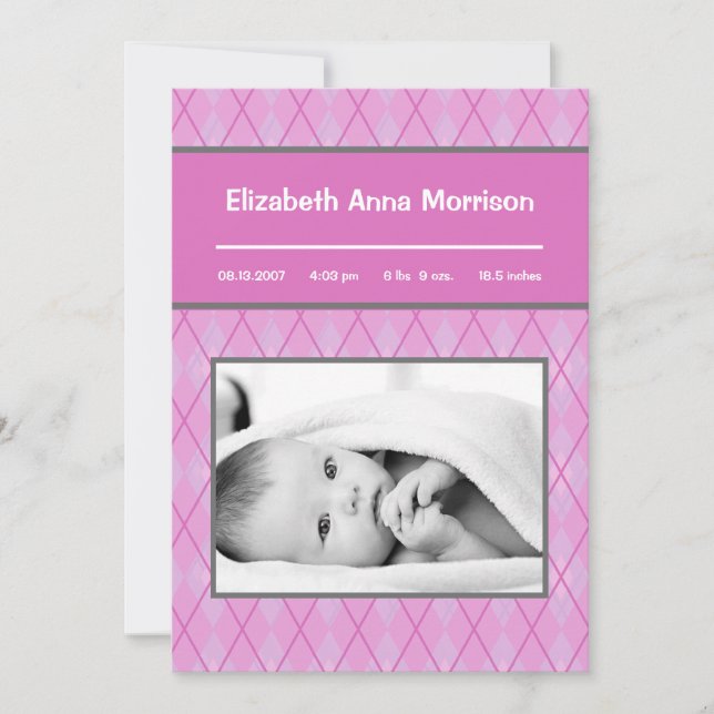faire-part de naissance photo Motif 5x7 rose (Devant)