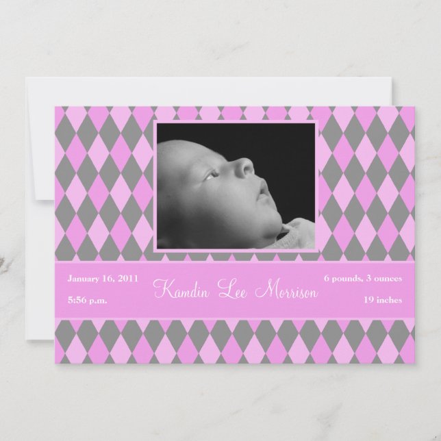 faire-part de naissance photo Motif 5x7 rose (Devant)