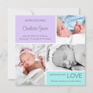 Faire-part de naissance photo multiple //Aqua viol