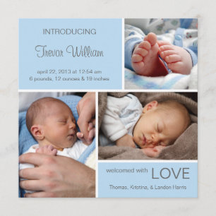 Faire-part de naissance photo multiple//bleu clair