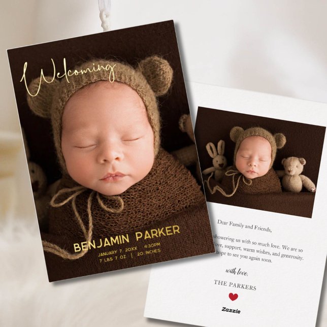 Faire-part de naissance photo neutre avec écriture (Créateur téléchargé)