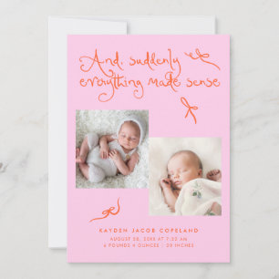 Faire-part de naissance photo orange rose Doodles