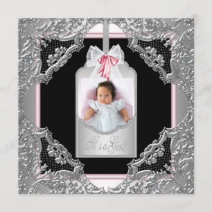 Faire-part de naissance photo Pink Black Baby Girl
