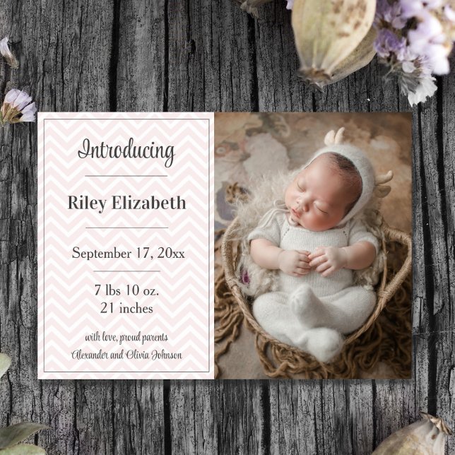 Faire-part de naissance photo Pink Chevron (Pink Chevron Photo Birth Announcement)