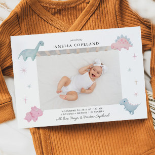 Faire-part de naissance photo Pink Dinosaur Girl B