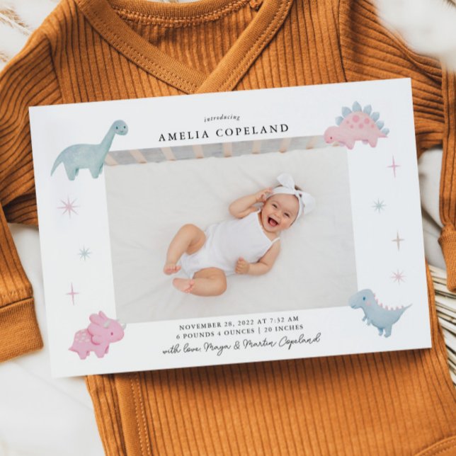 Faire-part de naissance photo Pink Dinosaur Girl B (Créateur téléchargé)
