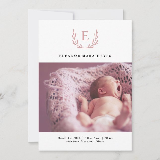 Faire-part de naissance photo Pink Folift Wreath (Devant)