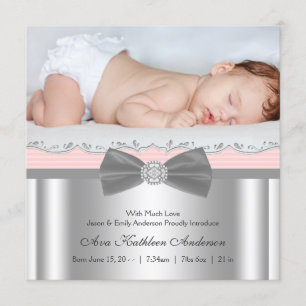 Faire-part de naissance photo Pink Grey Baby Girl