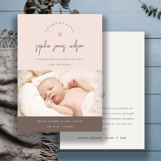 Faire-part de naissance photo Pink Minimal Heart S (Créateur téléchargé)