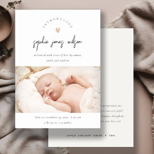 Faire-part de naissance photo Pink Minimal Heart S