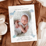 Faire-part de naissance photo pour bébé Dinosaur<br><div class="desc">Carte faire-part de naissance mignonne avec une photo verticale de votre nouveau-né avec illustration de dinosaures bleus.</div>