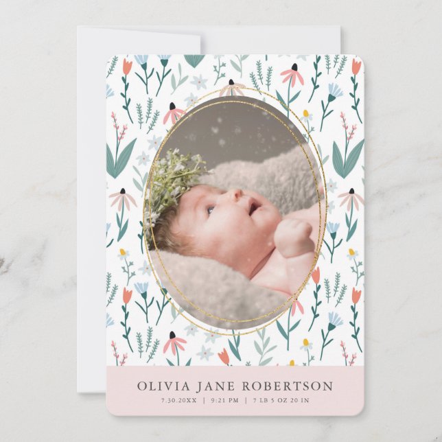 Faire-part de naissance photo pour fille Motif fle (Devant)