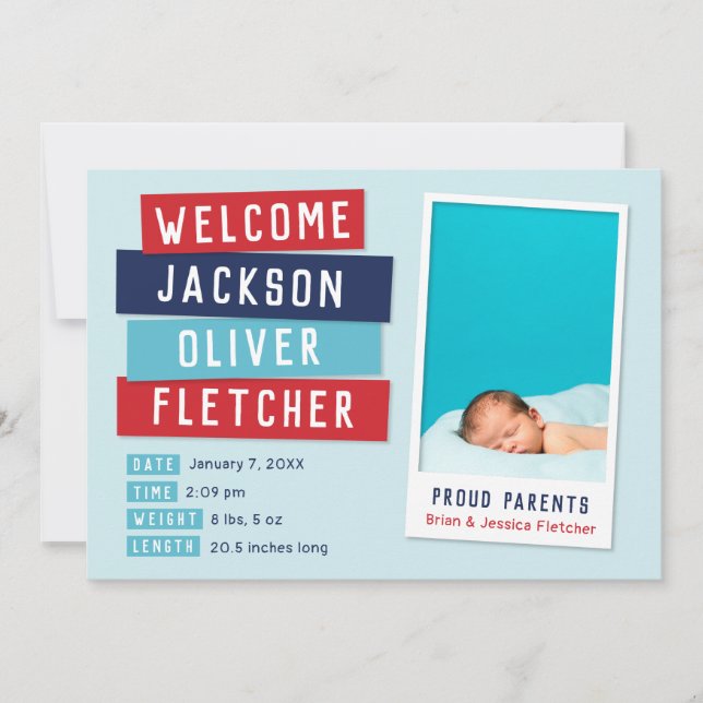 Faire-part de naissance photo Red and Blue Snshot  (Devant)