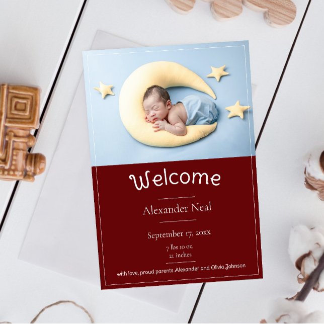 Faire-part de naissance photo Red Modern (Red Modern Photo Birth Announcement)