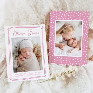Faire-part de naissance photo rose Cœurs Fantaisis
