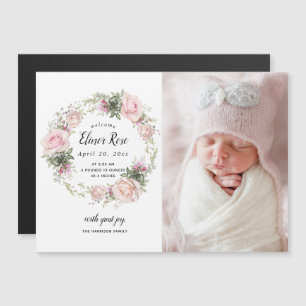 Faire-part de naissance photo rose floral