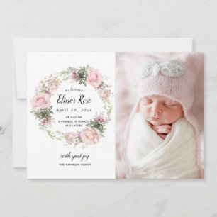 Faire-part de naissance photo rose floral