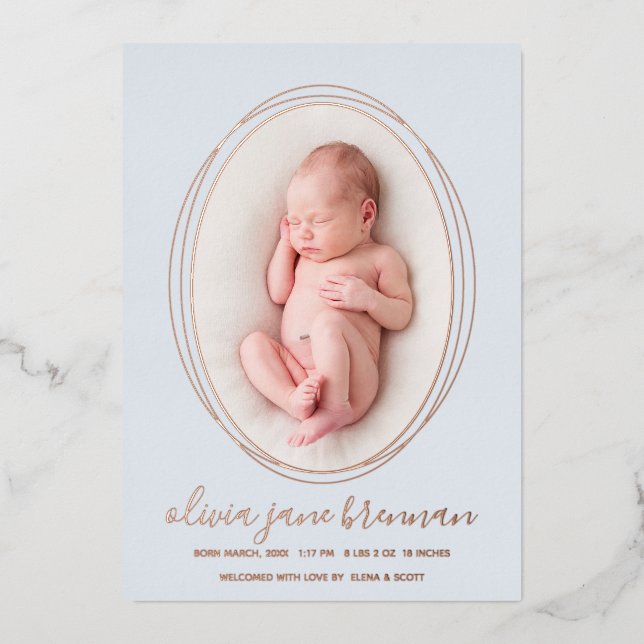 Faire-part de naissance photo Rose Gold Bleu Pouss (Recto)
