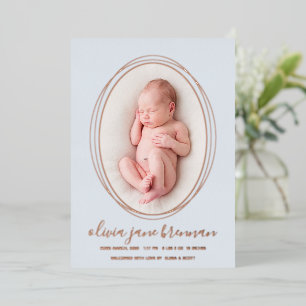 Faire-part de naissance photo Rose Gold Bleu Pouss