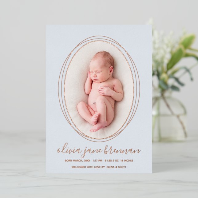 Faire-part de naissance photo Rose Gold Bleu Pouss (Debout devant)