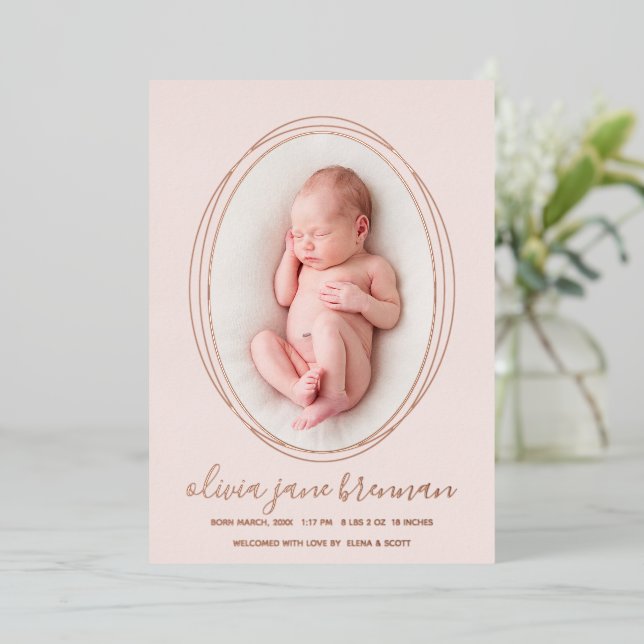 Faire-part de naissance photo Rose Gold Rose pâle (Debout devant)