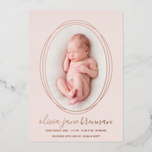 Faire-part de naissance photo Rose Gold Rose Pâle (Recto)