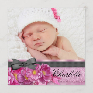 Faire-part de naissance photo rose rose noire