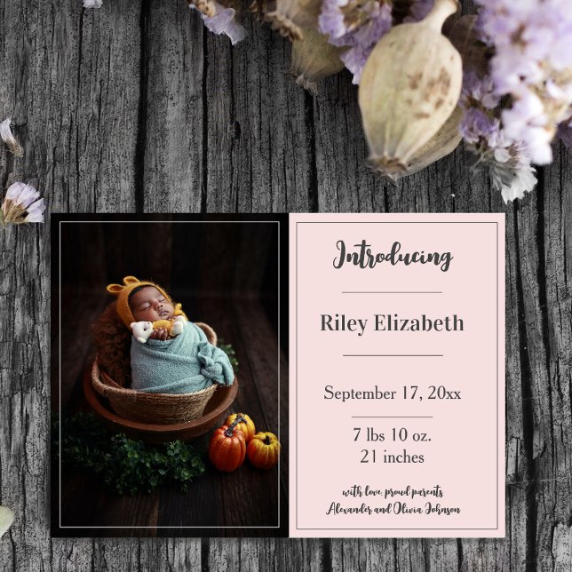 Faire-part de naissance photo rose simple (Pink Simple Photo Birth Announcement)