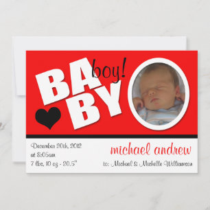 Faire-part de naissance photo rouge tendance B A B