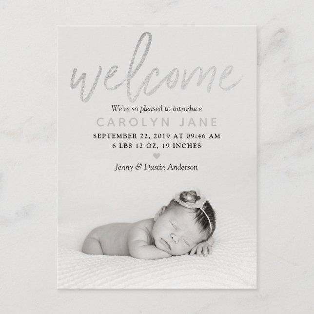 faire-part de naissance photo Silver Foil "Bienven (Devant)