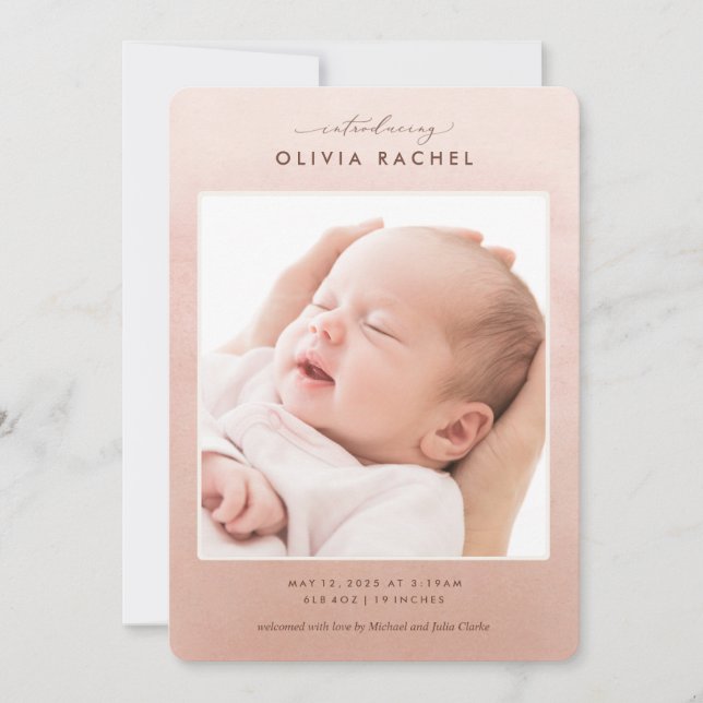 Faire-part de naissance photo Simple Blush Pink Om (Devant)