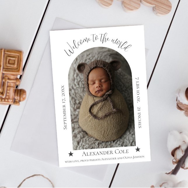 Faire-part de naissance photo simple cadre d'arc (White Simple Arch Frame Photo Birth Announcement)