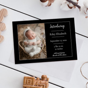 Faire-part de naissance photo simple noir