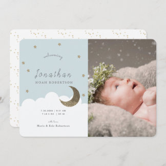 Faire-part de naissance photo Stars & Moon Blue Bo