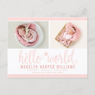 Faire-part de naissance Photo Statut Rose Blush He