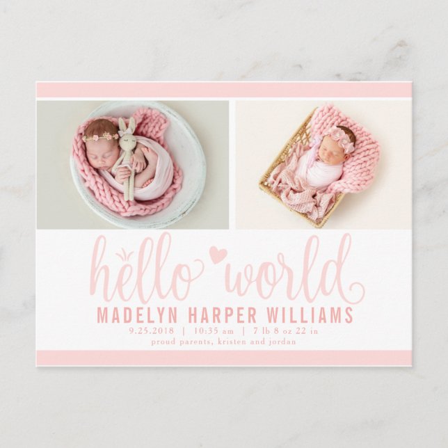 Faire-part de naissance Photo Statut Rose Blush He (Devant)