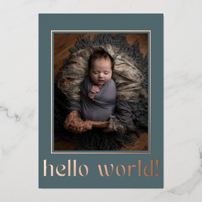 Faire-part de naissance photo Turquoise Hello Worl (Recto)