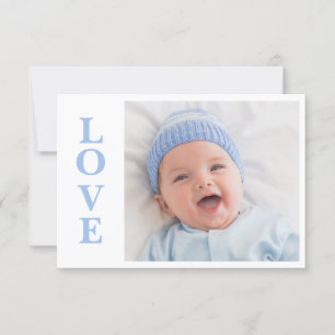 Faire-part de naissance photo typographie bleu Amo