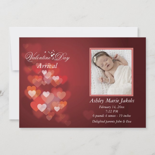 Faire-part de naissance photo Valentine Hearts (Devant)