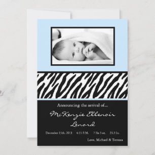 faire-part de naissance PHOTO Zèbre bleu noir 5x7