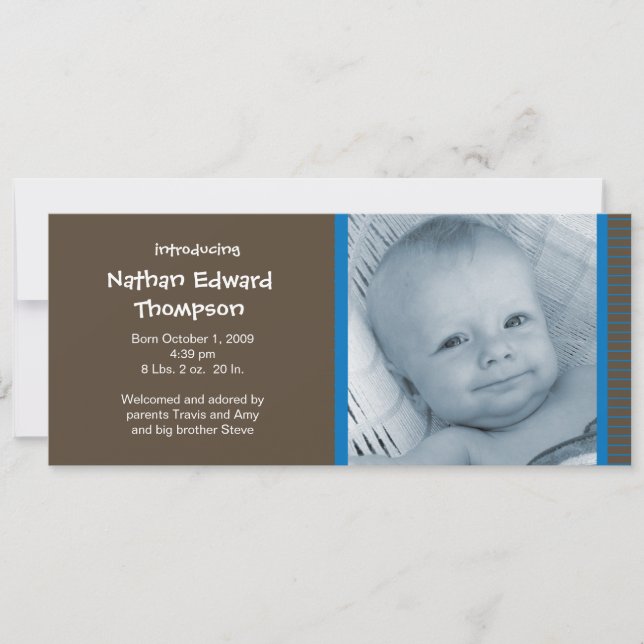 Faire-part de naissance - Pinces bleues et Brown (Devant)