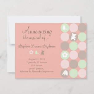Faire-part de naissance Pinky Dots - Sans Photo