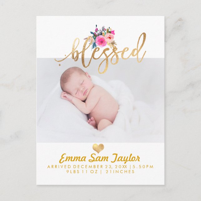 Faire-part de naissance PixDezines / Aquarelle flo (Devant)