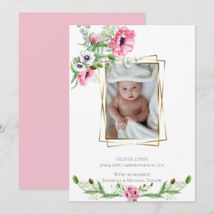 Faire-part de naissance   Poppies d'aquarelle rose
