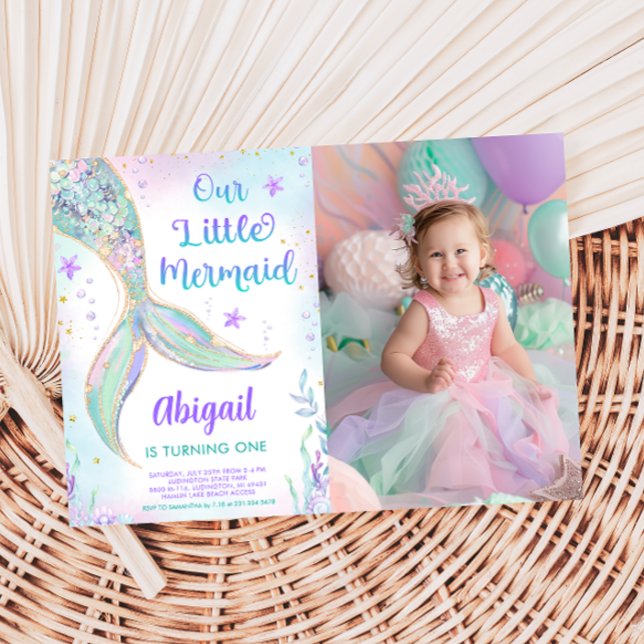 Faire-part de naissance pour 1er anniversaire de s (Mermaid 1st Birthday Photo Invitation)
