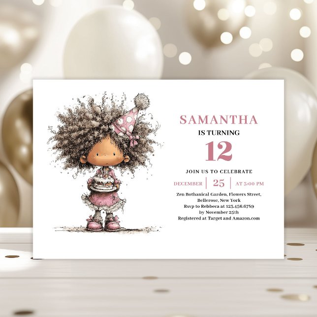 Faire-part de naissance pour enfants capricieux Ro (Whimsy Kids Birthday Invite Dusty Pink Printable Card)